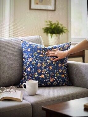 Blue Floral Accent Pillow  - Hand Made